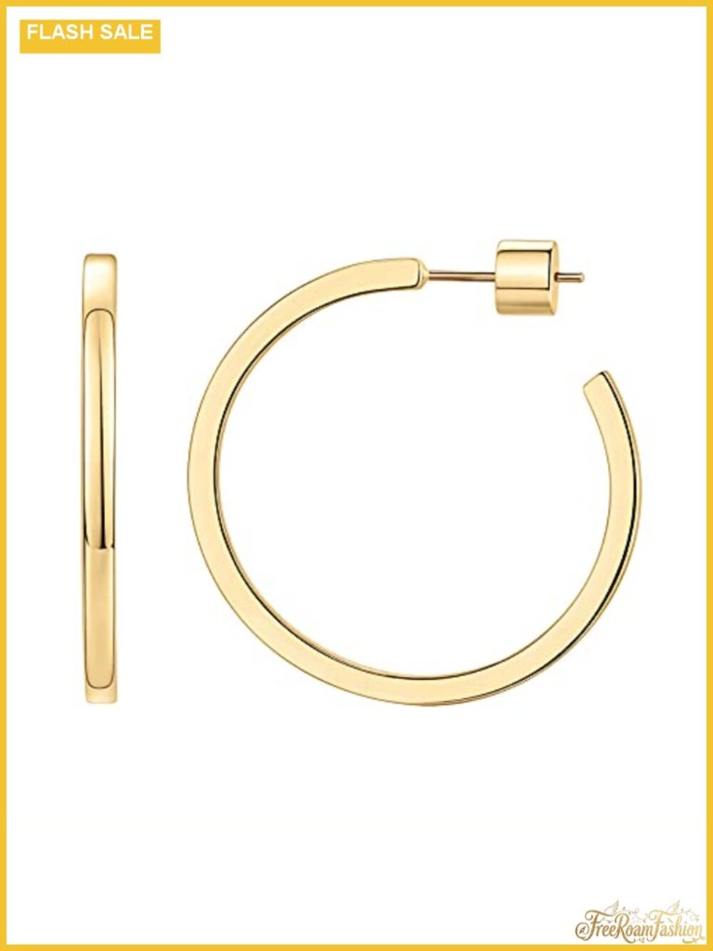 14K Gold Plated Square Edge Open Hoop Earrings for Women - Hypoallergenic